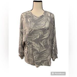 Rachel Zoe | gray palm leaf long sleeve top size medium